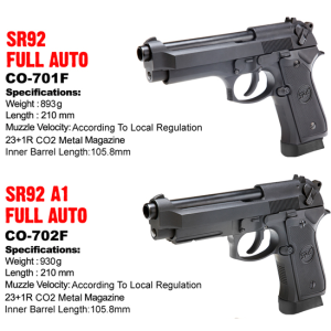 SRC SR92 M9/M92 CO2手槍 全自動 自動退膛手槍 黑色 SRC-CO-701F
